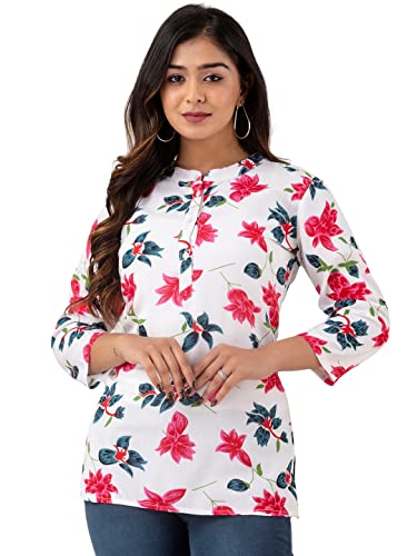 Image of feranoid Women Cotton Printed Straight Short Kurti