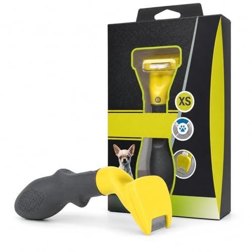 Strumento de-Shedding Sottopelo Cane XS a Pelo Corto, Spazzola Professionale per Cani Toy, Rimuove Sottopelo in Eccesso, con Skin Guard, FUR-ejector e Impugnatura Ergonomica