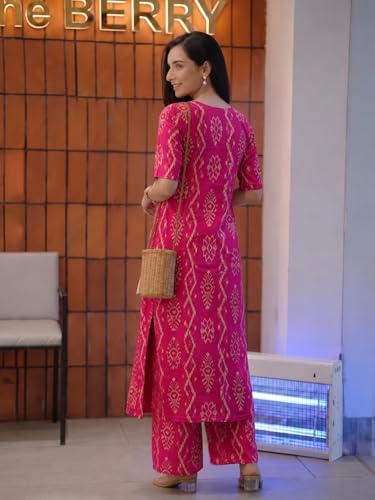 Image of ANNI Designer Co Ord Set for Women Viscose Printed | A Line Kurta Palazzo Set for Woman | Round Neck Elbow Sleeve Ethnic Dress Stylish Coord Outfit Trendy Womens Clothing