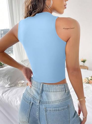 Image of LovelyWholesale Women Sexy Cut Out Crop Tank Tops Crew Neck Summer Sleeveless Top