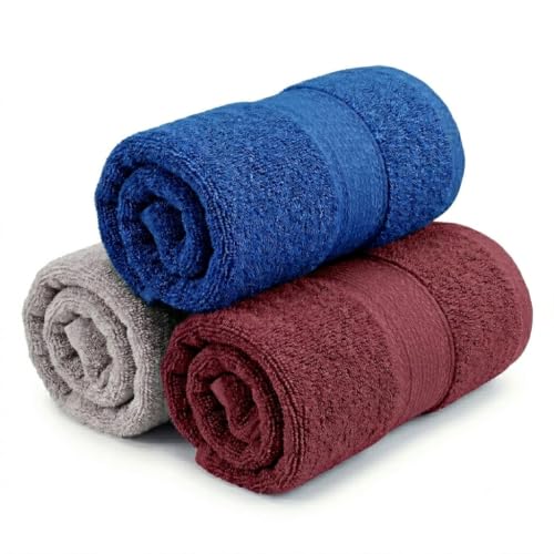 Image of TowelWala Hand Towel 550 GSM Soft Absorbent Quick Dry (Maroon /Blue /Grey) | Premium 550 GSM cotton with woven border-quick drying and perfect for bathroom, kitchen, gym, and travel.