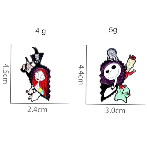 Image of 2 Pcs Halloween Town Enamel Pins Set - Spooky Skeleton & Stitched Doll Lapel Pins, Gothic Cartoon Brooch for Backpacks, Hats, Jackets, Holiday Cosplay Costume Accessories, Gift for Horror Movie Fans