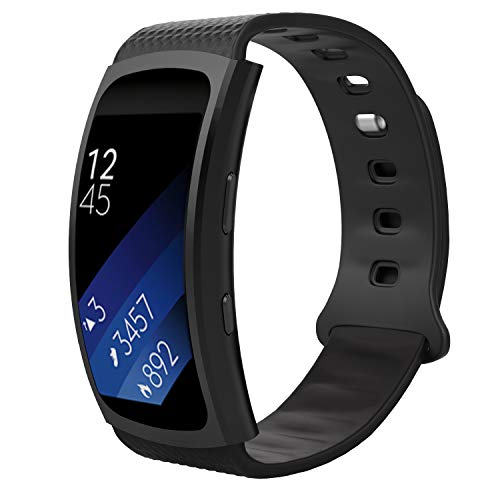 gear fit wristband - MoKo Watch Band Compatible with Samsung Gear Fit2 / Gear Fit2 Pro, Soft Silicone Replacement Sport Band for Samsung Gear Fit 2 SM-R360 / Fit 2 Pro Smart Watch, BLACK (Fits 5.90