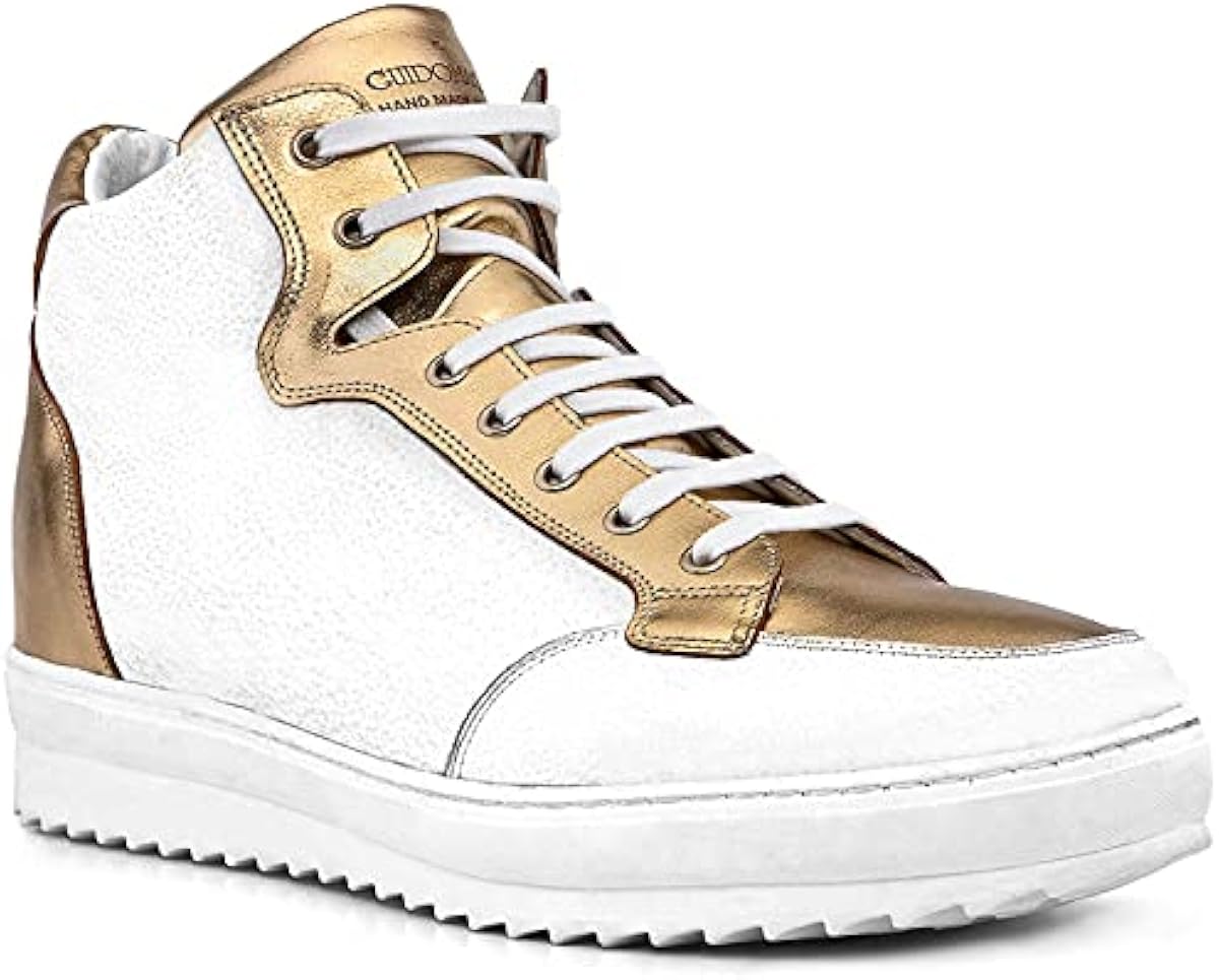 超人気 Guidomaggi 高級 シークレットスニーカー 6cm 身長盛れる スニーカー メンズ 白 金 ホワイト ゴールド ハイカットスニーカー レザースニーカー 靴 革靴 本革 カジュアル レザー グイドマッジ ダンテ Gm A347 Guidomaggi スニーカー 安い買付 Www Civilittee