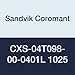Sandvik Coromant CXS-04T098-00-0401L 1025 Carbide Insert with a Locating Pin for Exact Location in the Holder Reduces Indexing Time and Guarantees Being on Center, CXS-xxT098..R/L Tool Style, 00 sharp Radius (Pack of 1)