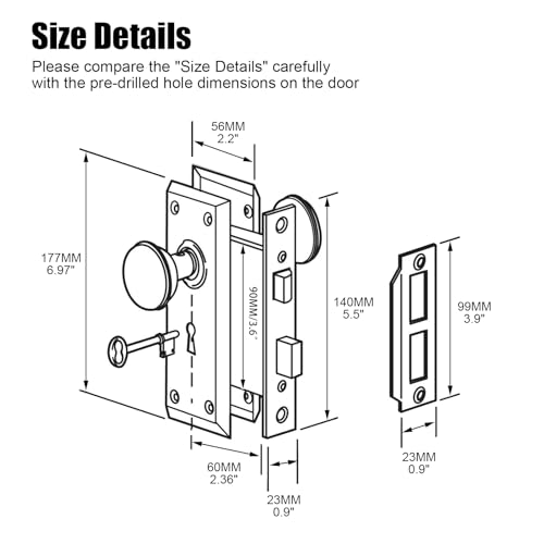 Newliplace Mortise Lock Set for Interior Door, Vintage Antique Brass Door Knobs with Lock and Skeleton Key, Replacing Old Style Doors by newliplace - Image 6