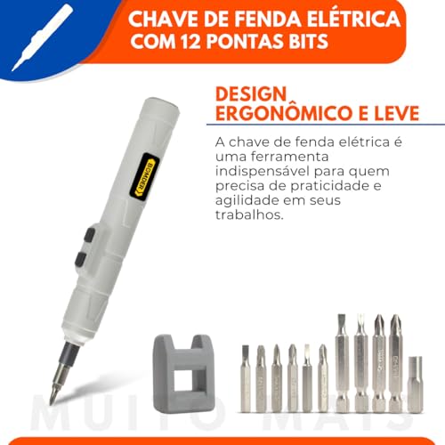 Chave de Fenda Elétrica Parafusadeira Recarregavel Sem Fio USB Leve e Portatil Kit com 12 Bits