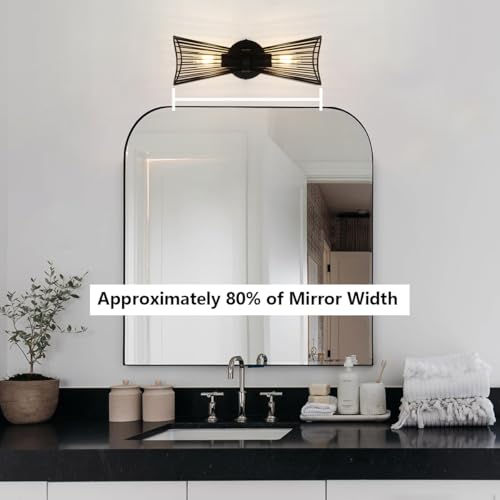 Image of Black 2-Light Vanity Wall Sconce Farmhouse Light Fixtures Over Mirror Modern Up and Down Sconces Large Wall Light Hardwired Wall Lamp for Hallway Bedroom Kitchen Bathroom