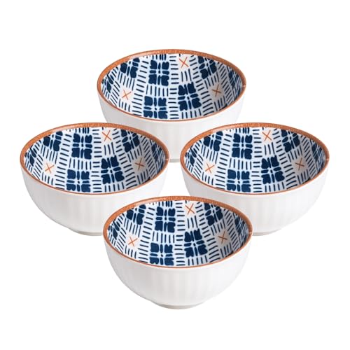 Image of Lellow Ceramic Bowl Set of 4 | Microwave Safe | Dishwasher Safe | Lead-Free Food Grade Glazed Bowls | Ideal for Soup, Salad, Dessert Serving- Checkered Pattern