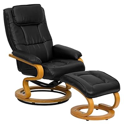 Flash Furniture Contemporary Black Leather Recliner/Ottoman with Swiveling Maple Wood Base from Flash Furniture