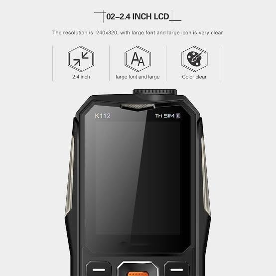 Image of KECHAODA K112, Triple Sim Phone (Black) Speaker with Amplifier, PMMA 2.5D Glass,1.3 MP Camera, Keypad Mobile, DJ Sound with Power Bank System (Big Size & Heavy Phone)