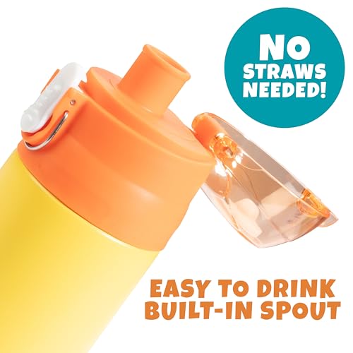 Image of Bentology Stainless Steel 13 Oz Reusable Water Bottle for Kids, Yellow | Double Wall Insulated, Spill Proof Lid W /Built-in Straw- Keep Liquids Hot or Cold- Easily Fits in Lunch Boxes & Bags