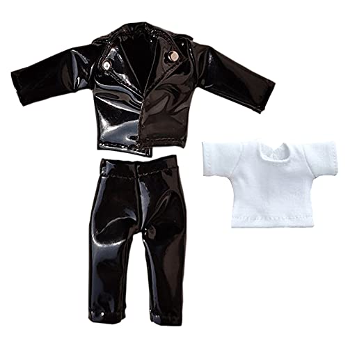 niannyyhouse Black Locomotive Clothing 11cm Doll Clothes Dress up Jacket + T-Shirt + Pants 3-Piece Set Dress up 1/12 BJD Doll OB11 Size Action Figures Clothing Accessories