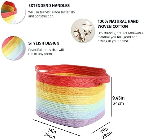OrganiHaus Rainbow Toy Storage Basket for Kids | Cotton Rope Basket Storage | Blanket Basket for Living Room | Woven Storage Basket for Laundry | Baby Storage Basket | Toy Basket Storage - 14 x 9