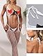 Damen Sexy Netz Bodystockings 3 Teiliges Dessous Set Schleife Strumpfhalter Strümpfen, Hohle Spitze Reizwäsche Heißer Babydoll Bodysuit Transparenter Unterwäschen Catsuit Strumpfhose Outfits (Weiß)