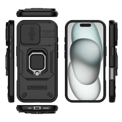 Image of SHINESTAR Tough Armor iPhone 16 Bumper Back Case Cover | Ring Holder & Sliding Camera Shield Cover | 360 Degree Protection Back Case Cover for iPhone 16 (Black)