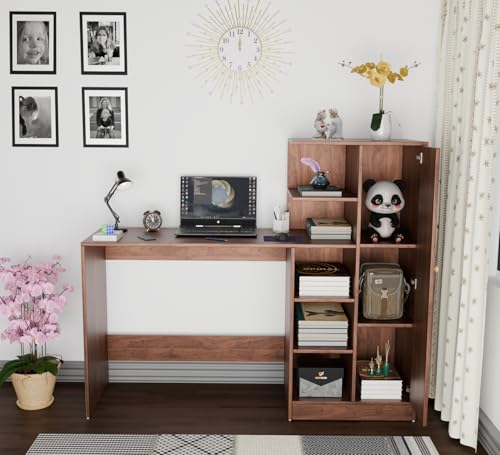 Image of SPYDER CRAFT Multipurpose Desk for Office, Study with Book Storage Engineered Wood Multipurpose Table (Free Standing, Finish Color - Columbain Walnut Brown, DIY(Do-It-Yourself))