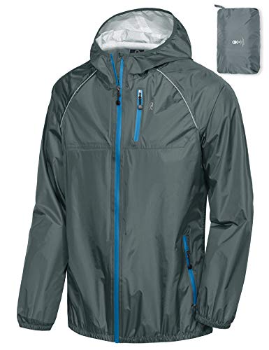 Little Donkey Andy Mens Waterproof Cycling Bike Jacket with Hood, Running Rain Jacket Windbreaker, Ultralight Packable Gray Size XL