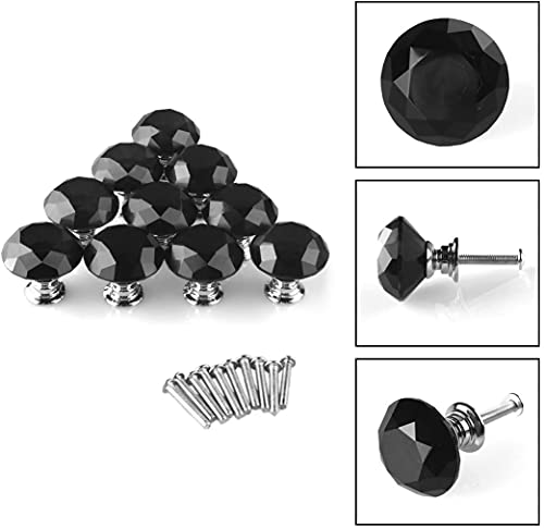 ANSIEDIO 6PCS 30mm Black Crystal Drawer Knobs Door Knobs with Screws for Wardrobe Cabinet Drawer Handles Home Decorating - Image 4