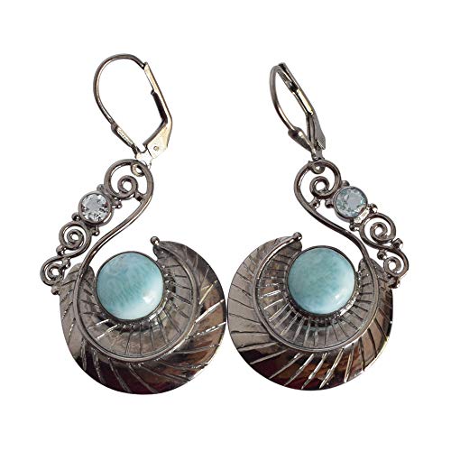 Boucles d'oreilles Larimar et topaze bleue argent : le cadeau fait main idéal