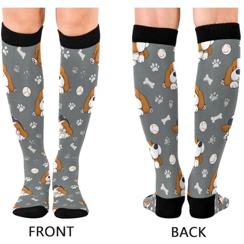 Image of Pigsaly Womens Compression Socks Yellow Stars Funny Brown Capybara Knee High Socks Athletic Tube Sock Outdoor Sport Socks