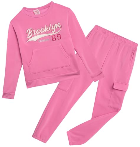 Real Love Girls Sweatsuit - 2 Piece Active Crewneck Soft Fleece Pullover Sweatshirt & Jogger Sweatpants Set (7-12)