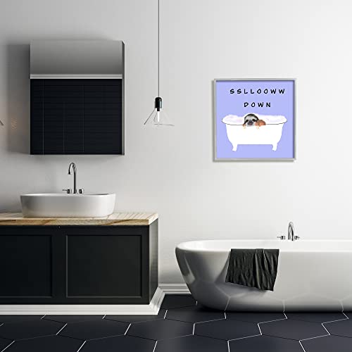 Image of 'Slow Down Baby Sloth Bubble Bath Lavender'| Framed Giclee Art | Stupell Industries | Gray, 24 x 24 Inches, Easy to Hang and Sturdy, Made in USA, by Ashley Singleton