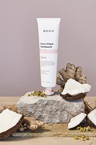 Image of Boka Fluoride Free Toothpaste - Nano Hydroxyapatite, Remineralizing, Sensitive Teeth, Whitening - Dentist Recommended for Adult, Kids Oral Care - Coco Ginger Flavor, 4 Fl Oz 3Pk - US Manufactured