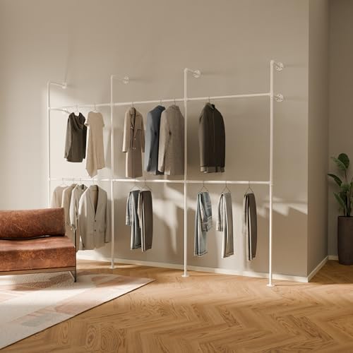 pamo Industrial Pipe Clothing Rack White Metal - 880 lbs Capacity - Wall-Mounted Clothes Racks for Hanging Clothes - Modern Walk-In Closet
