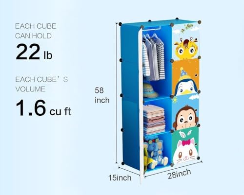 Image of Sunderlook Plastic Wardrobe for Kids Clothes - Professional Collapsible Wardrobe, Easy to Use Foldable Almirah, Plastic Cupboard for Kids for Home (Blue-HZ, 8 Door)