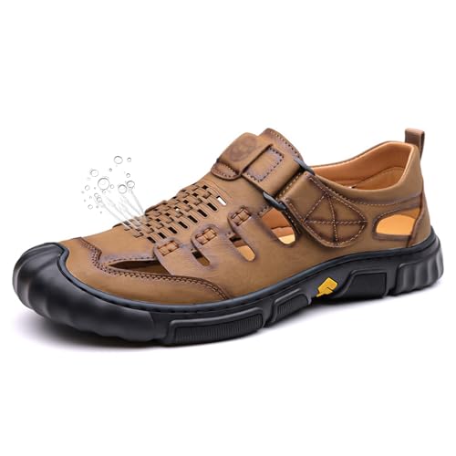 bumuam Men's Leather Sandals, Outdoor Hiking Sandals, Walking Non-slip Breathable Shoes, for Hiking Water Athletic Outdoor Casual