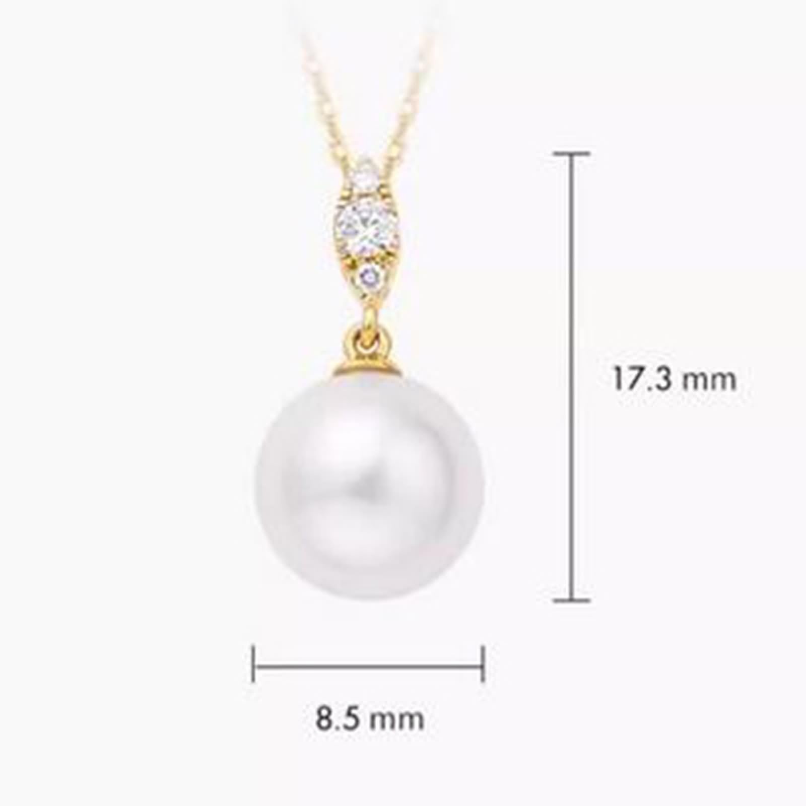 Naszyjnik damski, długi, damski łańcuszek na szyję, 8,5 mm, perła ze szlifem okrągłym 0,06 ct, diament 9K żółte złoto 45 cm