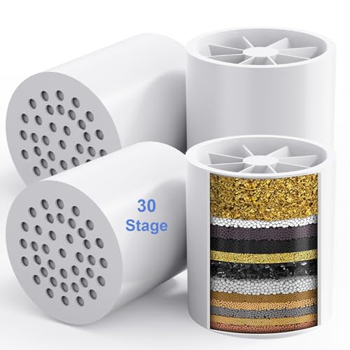 VeoryFly - 4 Pack 30 Stage Universal Shower Filter Replacement Cartridge - Balance in Filtration and Rejuvenation for Hard Water -VeoryFly ShowerHead Water Filter Cartridge,Compatible with Similar Shower Filter