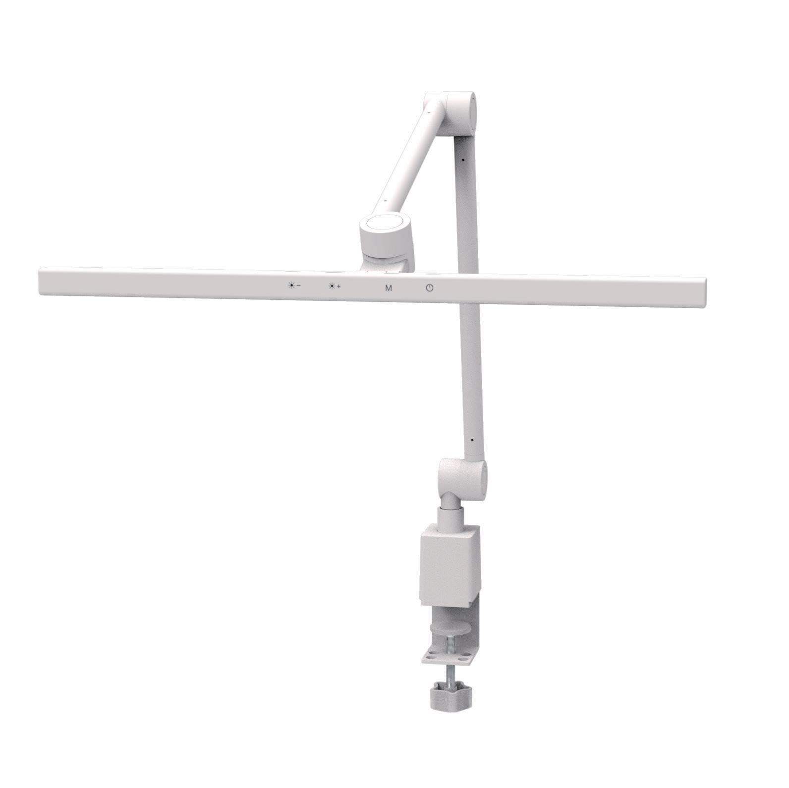 deeloop 2-Arms Swing Lange LED Schreibtischlampe mit Klemme, CRI 95+ Augenschonendes Licht, USB-Ladeausgang, 2-Stunden-Timer, dimmbare Schreibtischlampe mit Speicher, Architekten-Schreibtischlampen