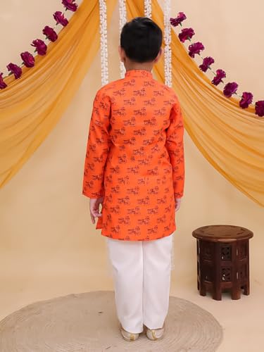 Image of AJ DEZINES Boys Cotton Full Sleeve Letter Printed Kurta Pajama Set for Kids - Ethnic wear | Special Occasion & Traditional Outfit |Boys Kurta Set - Regular Fit