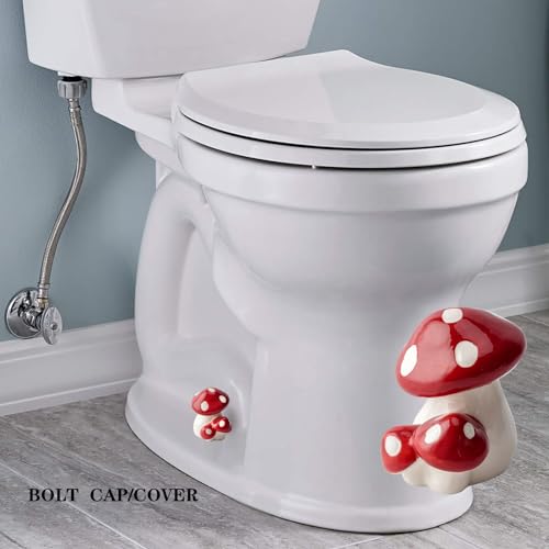 Image of ZUNON Toilet Bolt Caps, Toilet Bolt Covers Decorative, Ceramic Cute Mushroom Decor Covers Toilet Screw Covers Bolts Bathroom Decor Easy Installation Set of 2 (Red Mushroom 2PCS)
