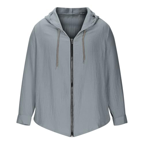 Cotton Linen Hoodie for Men Drawstring Hooded Zip Up Beach Hippie Shirt Lightweight Soft Long Sleeve Blouse Tops2