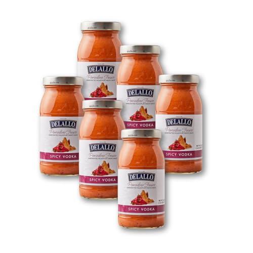 DeLallo Spicy Vodka Pasta Sauce, Made with Parmesan Cheese and Crushed Red Pepper, Handcrafted in Small Batches, Rich Creamy Texture, Authentic Italian Recipe, 25.25 oz Jar (6 Pack)