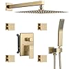 Full body rain shower system with 4 body shower jets 12 wall mount rainfall shower head handheld dasan multi shower head system brushed gold rain shower faucets sets combo with rough in valve  urban country home decor