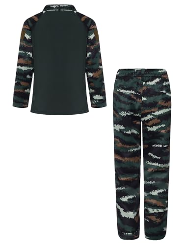 Unisex Kids 2Pcs Tracksuit Camouflage Print Military Training Clothing Sportswear Short Sleeve Top with Pants B Green 13-14 Years4