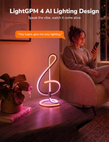 Image of Lepro TB2 AI Smart Table Lamp, RGB Plus IC Addressable LED Lamp Alexa Google Compatible, LightBeats Music Sync, AI Generated Lighting LLM, Modern Spiral Lamp Color Changing, 2.4 GHz WiFi /Bluetooth
