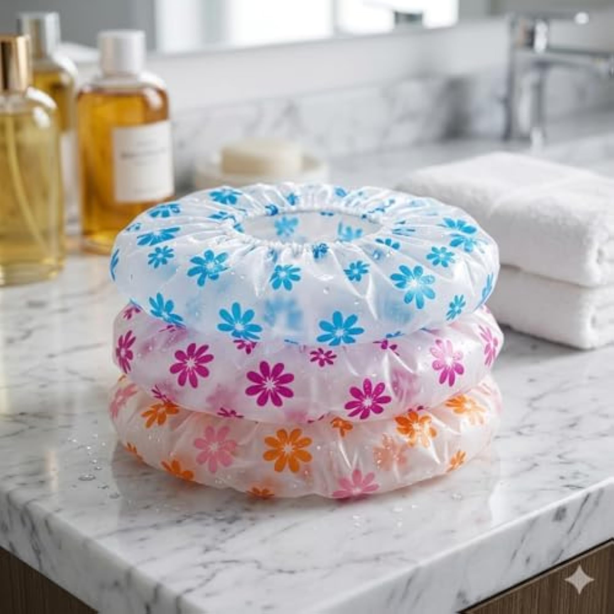 3pc Reusable Waterproof Shower Caps for Women & Men
