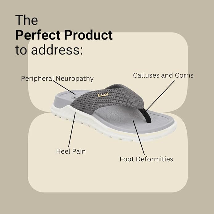 Image of leaf Heel Pain & Swelling Relief Slippers for Men & Women - Unisex Grey Cushioned Comfort Slippers with Arch Support - Pain-Relieving Footwear for Swollen Feet & Heel Pain