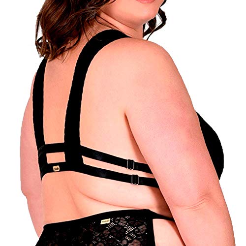 Sutiã Aconchego Em Renda Forro Em Tule Sem Bojo Detalhe Strappy Preto Plus Size