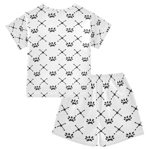 ALAZA Abstract Dog Paw Print Pajamas Set Short Sleeve Cotton Sleepwear Summer Pjs 2 Piece 5-14Y2
