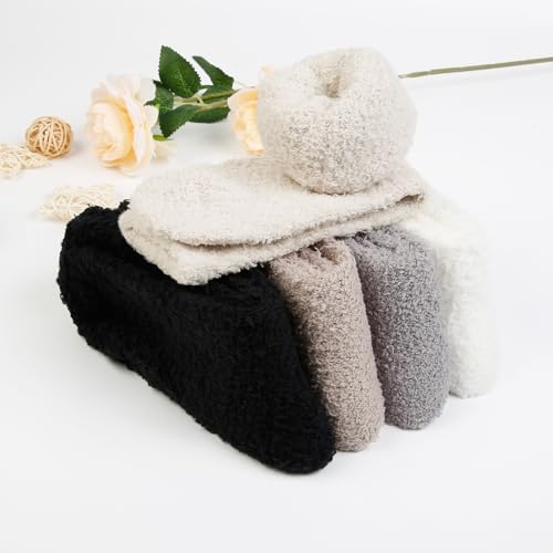 Image of Thermal Crew Socks for Women, 6 Pairs Cotton Quarter Socks in Neutral, Cozy Ankle Socks