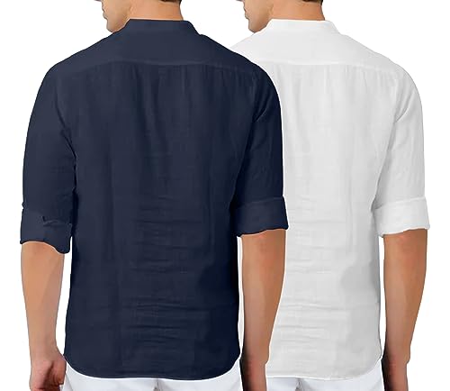 Image of FINIVO FASHION Men's Cotton Blend Solid Full Sleeve Combo Short Kurta Shirt, Regular Fit Solid Pattern Mandarin Collar Straight Kurta Shirt