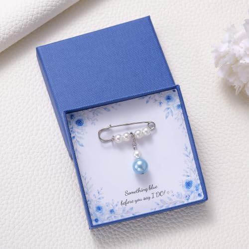 Image of MIXJOY Something Blue Gift for Bride, Wedding Day Bridal Blue Pearl Angel Wings Bouquet Garter Charm for Bride to Be