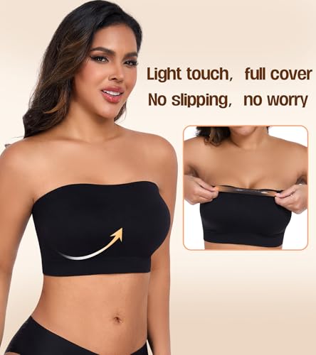 Image of DotVol Women's Strapless Bandeau Wireless Tube Top Everyday Bra | Non-slip, Plus Size, Lightly Padded, Seamless, Multiway