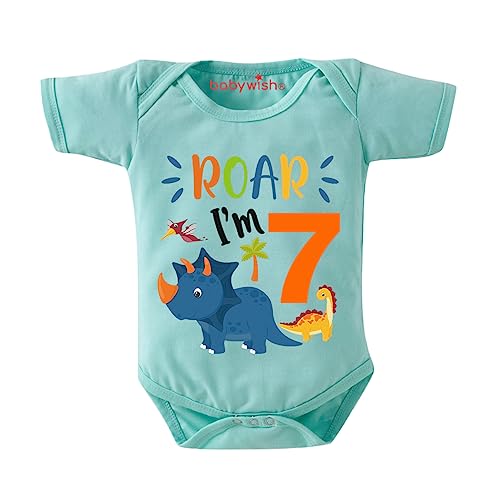 Image of baby wish Monthly Birthday Milestone Romper for Boy's and Boy's Dress Happy Birthday Bodysuit Half Sleeve Rompers for Sevan Months birthday Special Romper Roar Young